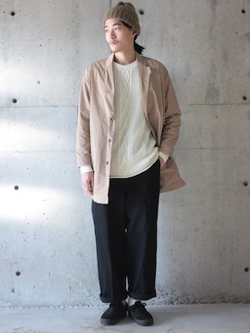 「curly」｜「アイテム（ステンカラーコート）」を使った、daikiさん（メンズ・180cm）の冬コーディネート