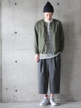 「BASISBROEK（バシスブルック）のアイテム（ノーカラージャケット）」を使った、daikiさん（メンズ・180cm）の春コーディネート