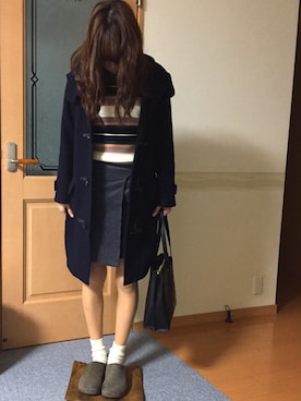 「リブニット」｜「アイテム（ダッフルコート）」を使った、purinさん（レディース・161cm）の冬コーディネート