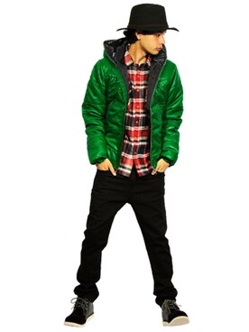 「８(eight)（エイト）のアイテム（ダウンジャケット/コート）」を使った、8(eight)さん（メンズ・175cm）の夏コーディネート