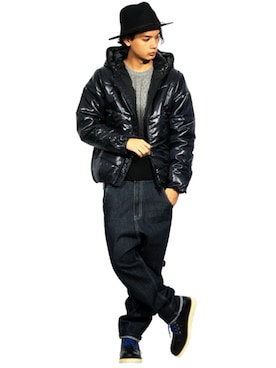 「８(eight)（エイト）のアイテム（ダウンジャケット/コート）」を使った、8(eight)さん（メンズ・175cm）の夏コーディネート