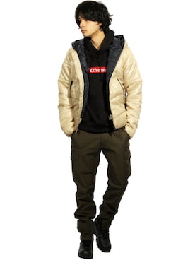 「８(eight)（エイト）のアイテム（ダウンジャケット/コート）」を使った、8(eight)さん（メンズ・175cm）の秋コーディネート