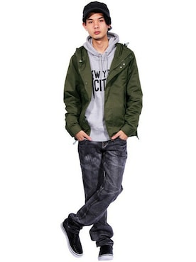 「ワークキャップ」｜「アイテム（マウンテンパーカー）」を使った、8(eight)さん（メンズ・175cm）の冬コーディネート