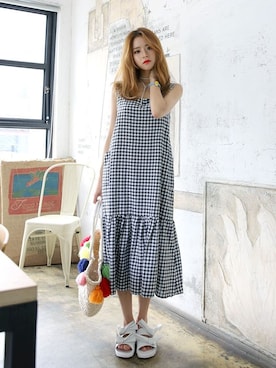 「ギンガムチェックワンピース」｜DaBaGIRLさん（レディース・165cm）の夏コーディネート
