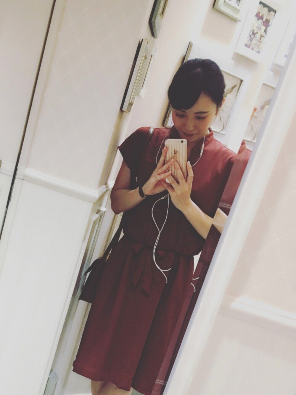 「code、ootd、ブラウン、ワンピース、NINA RICCI、ティファニー、ストロベリーフィールズ、ファッション、秋仕様、秋先取り」｜「STRAWBERRY-FIELDSのアイテム（ワンピース、ブラウン系）」を使った、mizuhoさん（レディース・154cm）の夏コーディネートの1枚目の写真