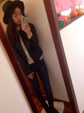 「index（インデックス）のアイテム（ライダースジャケット）」を使った、yumiさん（レディース・165cm）の冬コーディネート