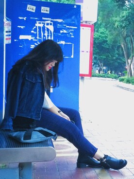 「blue」｜「アイテム（ブーティ）」を使った、Sarahさん（レディース・166cm）の秋コーディネート