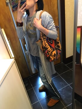 「アイテム（トートバッグ、オレンジ系）」を使った、Acoさん（レディース・157cm）の春コーディネート