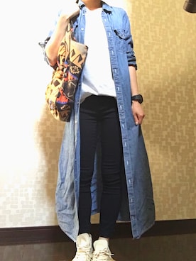 「アイテム（トートバッグ、オレンジ系）」を使った、Acoさん（レディース・157cm）の夏コーディネート