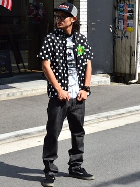 「MAGICAL MOSH MISFITS（マジカルモッシュミスフィッツ）のアイテム（パンツ）」を使った、S・I・S（非公式）さん（メンズ・180cm）の夏コーディネート
