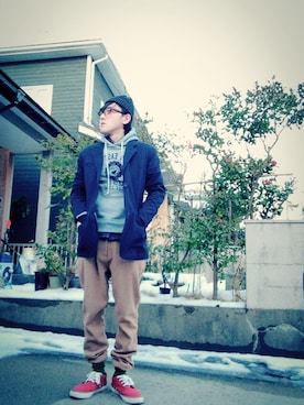 「ストライプジャケット」｜wakasanさん（メンズ・172cm）の冬コーディネート