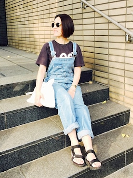 「BOBSON（ボブソン）のアイテム（オールインワン・サロペット）」を使った、mayu.tさん（レディース・155cm）の夏コーディネート