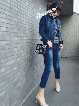 「Ungrid（アングリッド）のインディゴフレイドヘムストスリ（デニムパンツ）」を使った、☆aiai☆さん（レディース・166cm）の春コーディネート