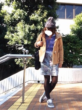 「花柄 スカート」｜「アイテム（スニーカー）」を使った、noncoさん（レディース・165cm）の秋コーディネート
