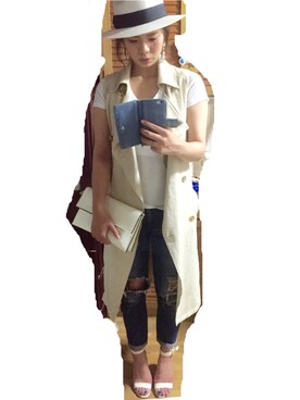「アイテム（トレンチコート）」を使った、aochiiiさん（レディース・157cm）の夏コーディネート