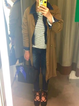 「Ungrid（アングリッド）のインディゴフレイドヘムストスリ（デニムパンツ）」を使った、aochiiiさん（レディース・157cm）の春コーディネート