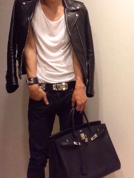 「Saint Laurent（サンローラン）のアイテム（ジャケット/アウター）」を使った、xshamxさん（メンズ・173cm）の冬コーディネート