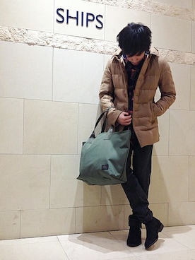 「SHIPS（シップス）のアイテム（ダウンジャケット/コート）」を使った、黒須さん（メンズ・168cm）の冬コーディネート