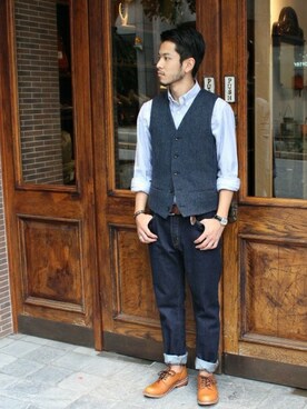 ブロークンツイードベスト を使ったメンズ人気ファッションコーディネート Wear