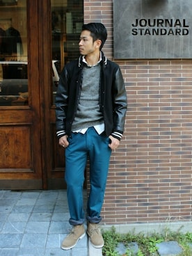「JOURNAL STANDARD（ジャーナルスタンダード）のアイテム（スタジャン）」を使った、JOURNAL STANDARD 表参道 スタッフさん（メンズ・170cm）の秋コーディネート