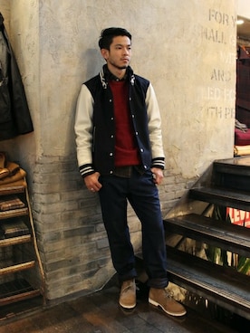 「JOURNAL STANDARD（ジャーナルスタンダード）のアイテム（スタジャン）」を使った、JOURNAL STANDARD 表参道 スタッフさん（メンズ・170cm）の秋コーディネート