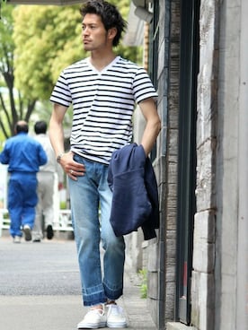 「ボーダーTシャツ」｜JOURNAL STANDARD 表参道 スタッフさん（メンズ・175cm）の春コーディネート