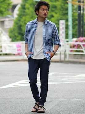 「ギンガムチェックシャツ」｜JOURNAL STANDARD 表参道 スタッフさん（メンズ・175cm）の春コーディネート