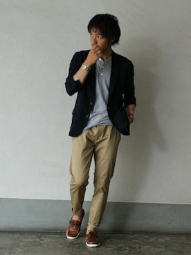 「アイテム（モカシン/デッキシューズ）」を使った、JOURNAL STANDARD 表参道 スタッフさん（メンズ・175cm）の夏コーディネート