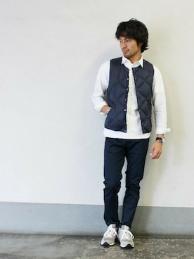 「新作」｜「アイテム（ダウンベスト）」を使った、JOURNAL STANDARD 表参道 スタッフさん（メンズ・175cm）の夏コーディネート
