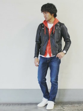 「JOURNAL STANDARD（ジャーナルスタンダード）のアイテム（ライダースジャケット）」を使った、JOURNAL STANDARD 表参道 スタッフさん（メンズ・175cm）の秋コーディネート
