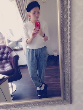 「チョコレートキャンベルのレッドリップパール
（ピアス（両耳用）、レッド系）」を使った、aliceayakoさん（レディース・148cm）の秋コーディネート