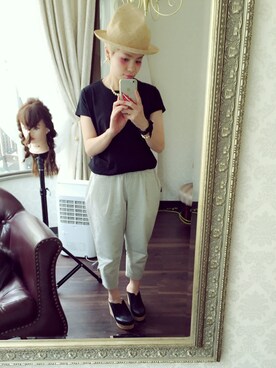 「NICE CLAUP（ナイスクラップ）のアイテム（サンダル、ブラック系）」を使った、aliceayakoさん（レディース・148cm）の夏コーディネート