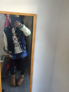 「ムートンブーツ」｜「アイテム（スタジャン）」を使った、ろいどさん（レディース・151cm）の冬コーディネート