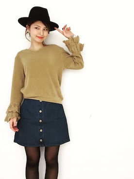 「mystic（ミスティック）のアイテム（デニムスカート）」を使った、shiraiさん（レディース・160cm）の秋コーディネート