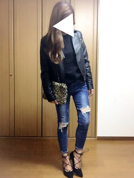 「NICE CLAUP（ナイスクラップ）のアイテム（ライダースジャケット）」を使った、RN♡さん（レディース・154cm）の秋コーディネート