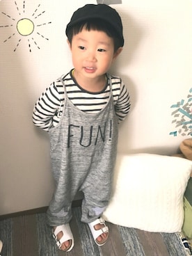「ワークキャップ」｜「アイテム（サロペット/オーバーオール）」を使った、Ryuさん（キッズ・90cm）の春コーディネート