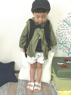 「abcd（ナシ）のアイテム（バックパック/リュック）」を使った、Ryuさん（キッズ・100cm）の春コーディネート