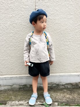 「abcd（ナシ）のアイテム（バッグ）」を使った、Ryuさん（キッズ・90cm）の秋コーディネート