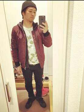 「アイテム（ミリタリージャケット、ブラウン系）」を使った、SG Ryohey(休止中)さん（メンズ・163cm）の冬コーディネート