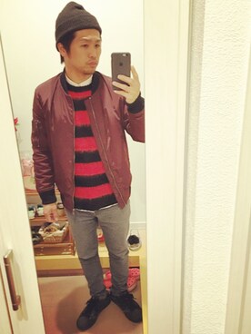 「アイテム（ミリタリージャケット、ブラウン系）」を使った、SG Ryohey(休止中)さん（メンズ・163cm）の冬コーディネート