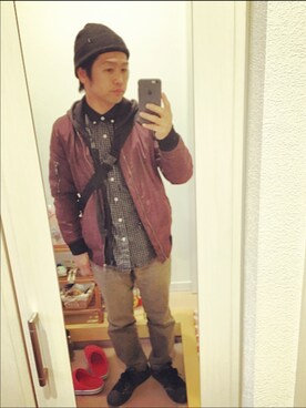 「アイテム（ミリタリージャケット、ブラウン系）」を使った、SG Ryohey(休止中)さん（メンズ・163cm）の冬コーディネート