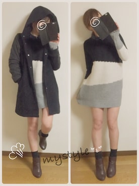 「niko and...（ニコアンド）のアイテム（スタジャン）」を使った、akiさん（レディース・162cm）の冬コーディネート