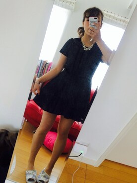 「NOMINE（ノミネ）の田中里奈×Nomineパフスリーブワンピ（ワンピース、ブラック系）」を使った、AYANO☺︎さん（レディース・156cm）の春コーディネート