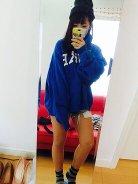「アイテム（パーカー、ブルー系）」を使った、AYANO☺︎さん（レディース・156cm）の春コーディネート
