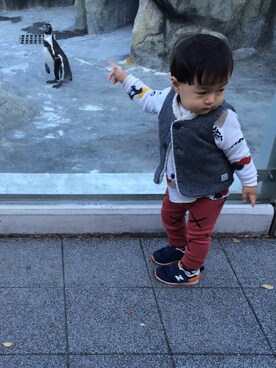 「BOBO CHOSES（ボボショーズ）のアイテム（Tシャツ/カットソー、グレー系）」を使った、＊57さん（キッズ・90cm）の秋コーディネート