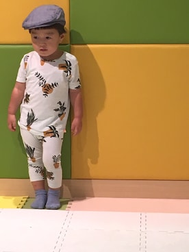「ZARA（ザラ）のアイテム（ハンチング/ベレー帽、ブルー系）」を使った、＊57さん（キッズ・90cm）の秋コーディネート