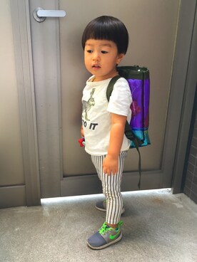 「b・ROOM（ビールーム）のアイテム（バッグ）」を使った、＊57さん（キッズ・90cm）の秋コーディネート