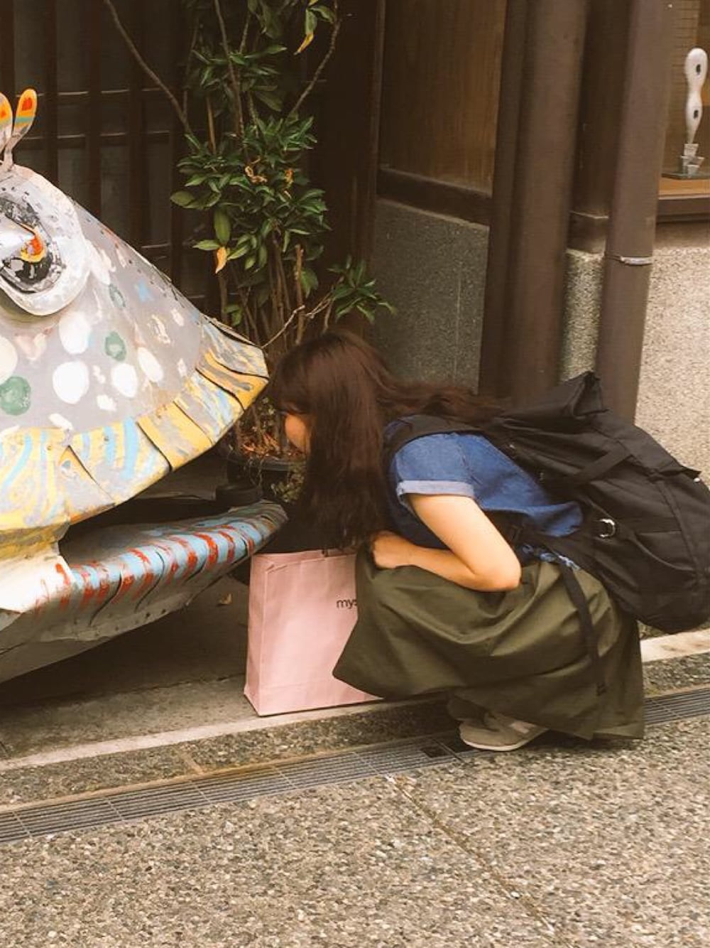 「mystic、ローリーズファーム(LOWRYS FARM)」｜「mysticのアイテム（Tシャツ/カットソー、ブルー系）」を使った、まるちゃんさん（レディース・150cm）の夏コーディネートの1枚目の写真