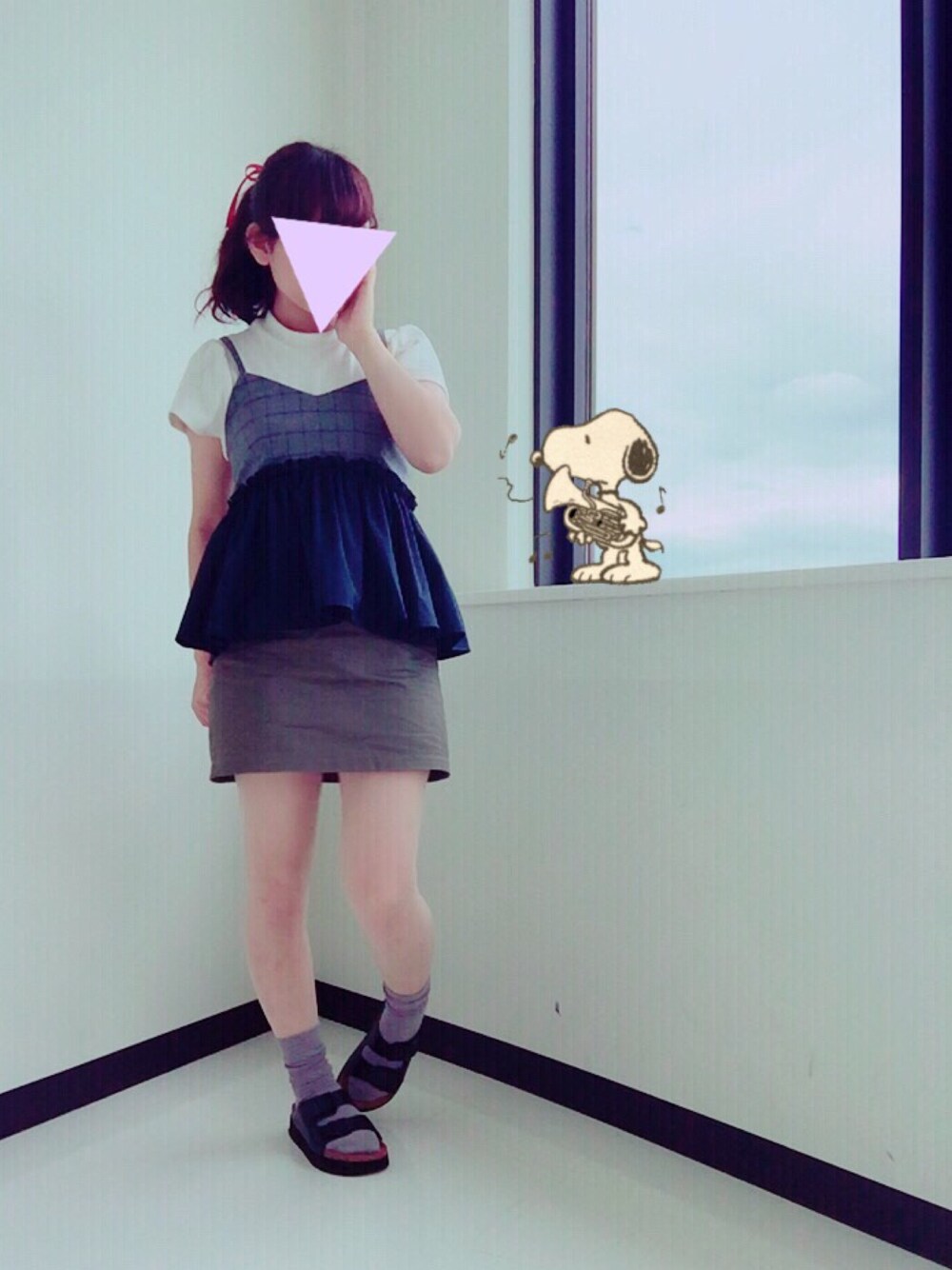 「mystic」｜「mysticの【mystic】スパンテレコハイネック（Tシャツ/カットソー、ホワイト系）」を使った、まるちゃんさん（レディース・150cm）の夏コーディネートの1枚目の写真