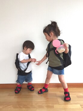 「abcd（ナシ）のアイテム（バッグ）」を使った、ai☆kaaさん（キッズ・100cm）の夏コーディネート